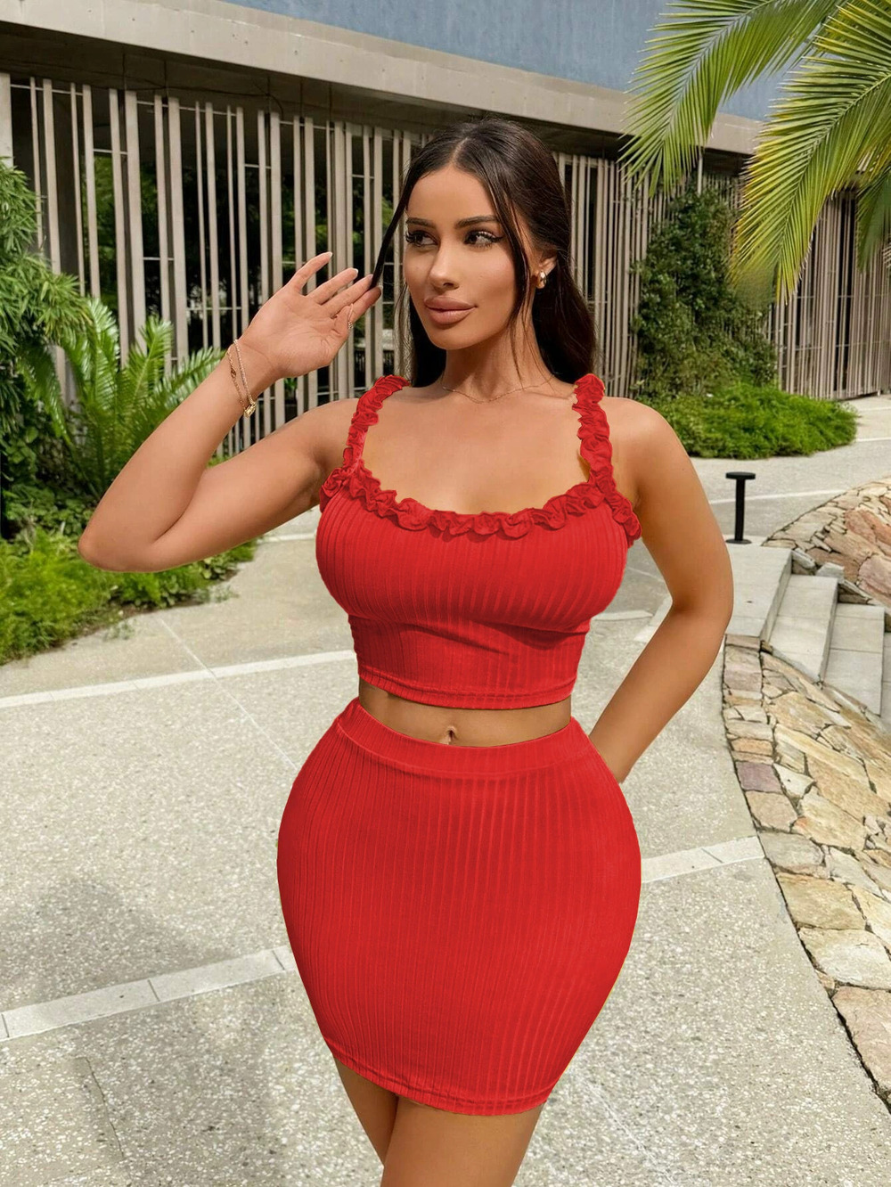 ZARA Sexy Ruffle Strap Top Bodycon Skirt Two Piece Set